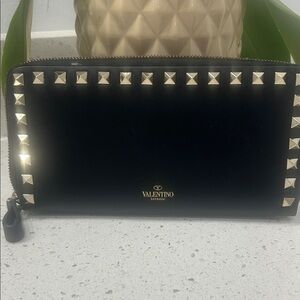 Valentino Black Leather Accessory with Gold Logo